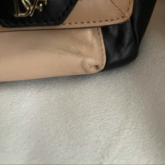 DVF Genuine Leather Snakeskin Print Satchel Bag - Black & Tan - Picture 15 of 16